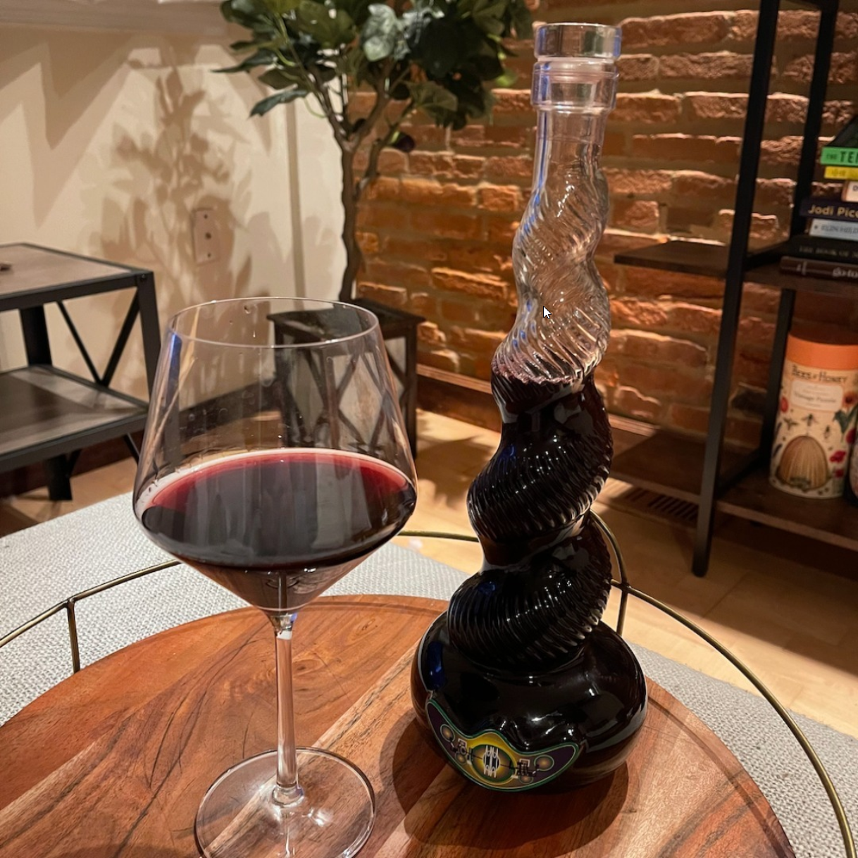Red wine in a glass and red wine bottle