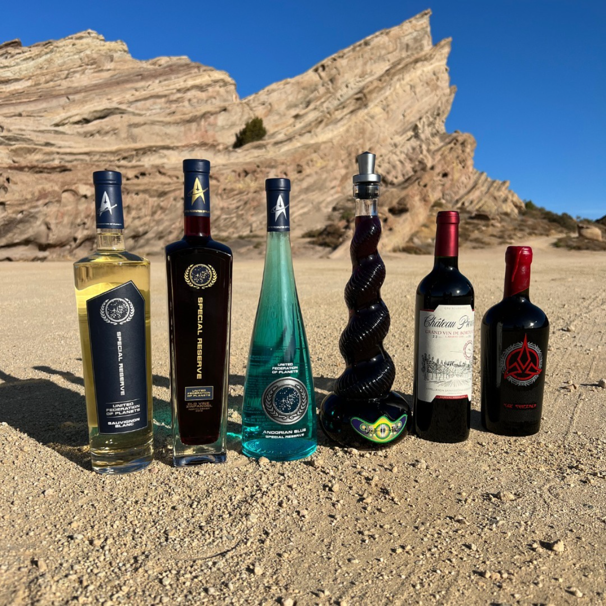 6 bottles of Star Trek wines in the desert 